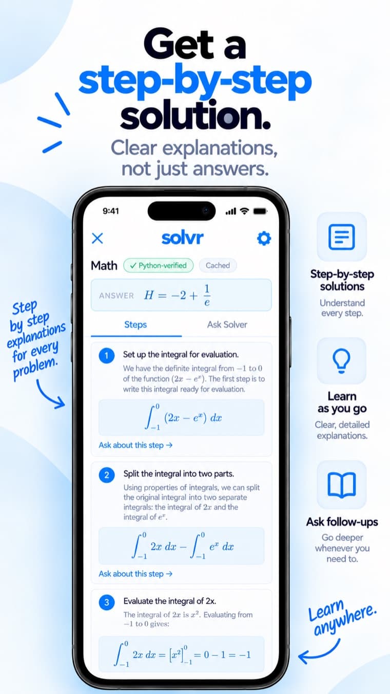 Solvr showing a Python-verified step-by-step integral solution